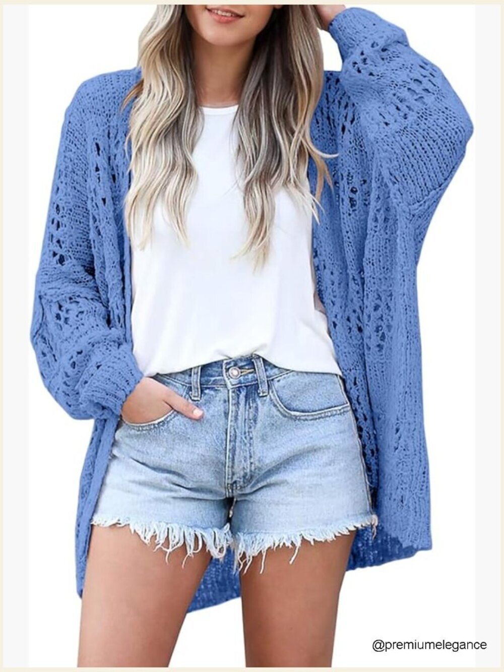 Crochet Lightweight Cardigan Boho Kimono Open Front Long Sleeve Knitted Outwear